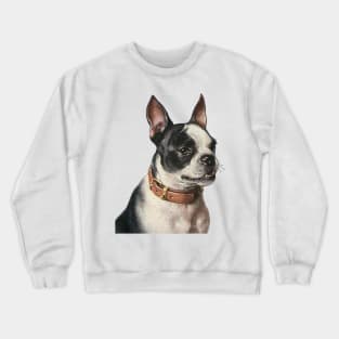 Cute Vintage Boston Terrier Dog with Collar Crewneck Sweatshirt